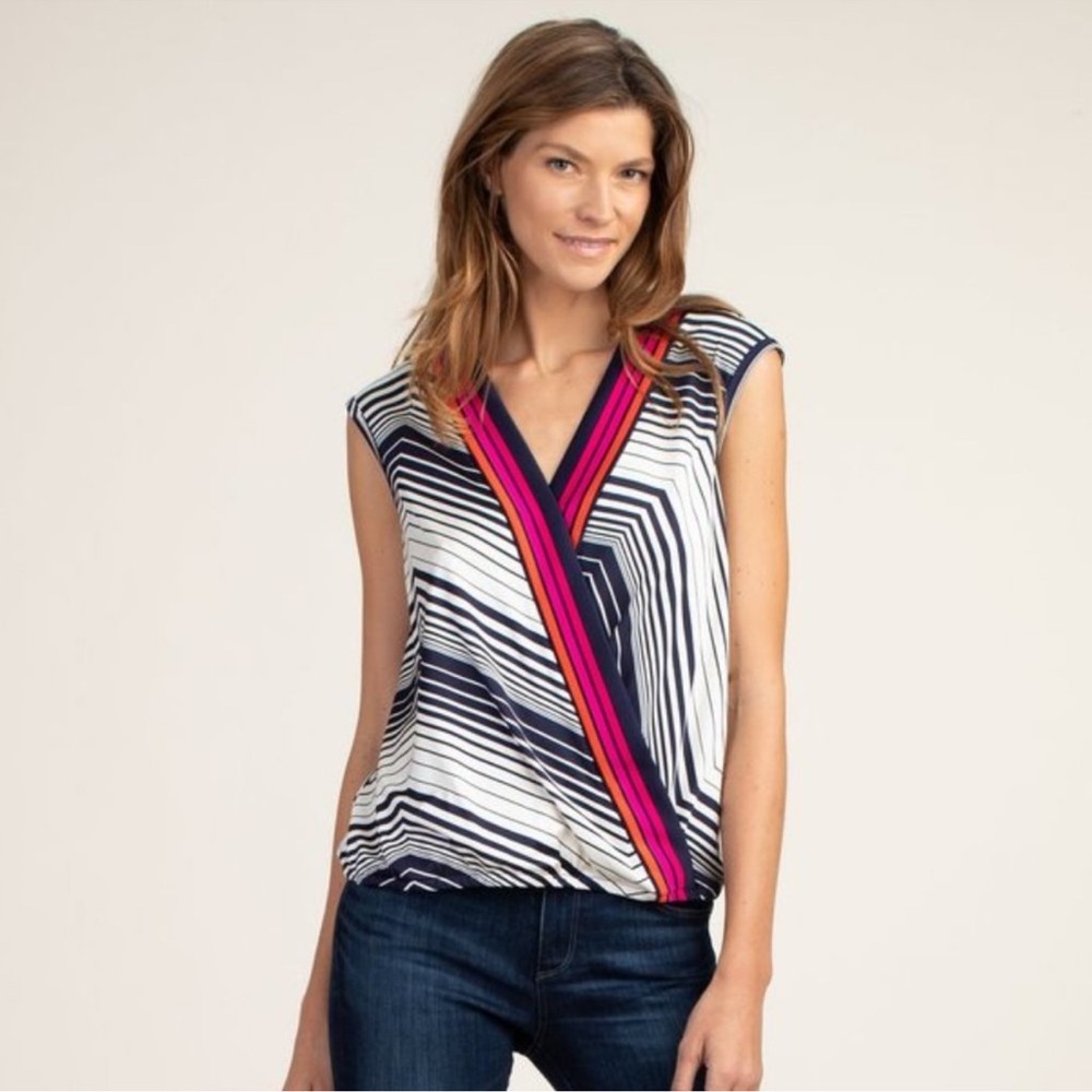 Trina Turk Stripe V-neck Hampton Wrap Top Size Medium Stretchy